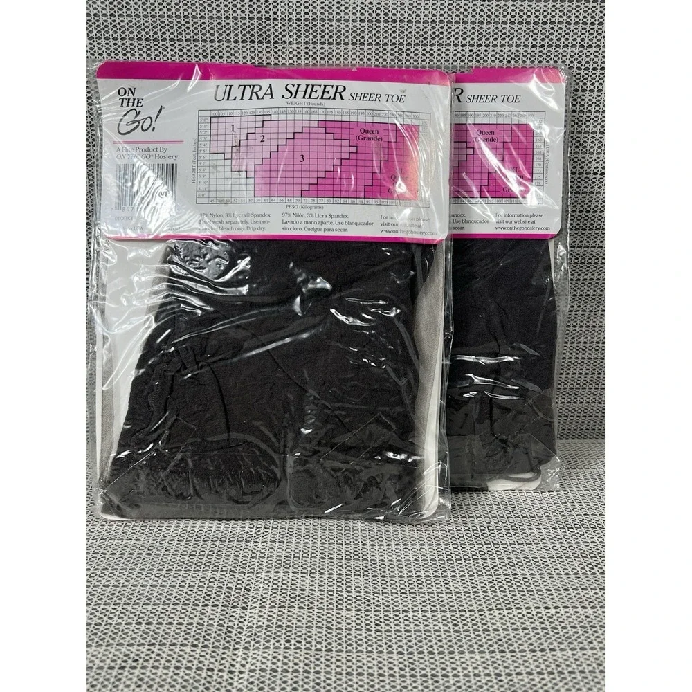 On the Go! UltraSheer Sheer Toe Jet (Sz 1) Off Black Pantyhose (2) Pack‎